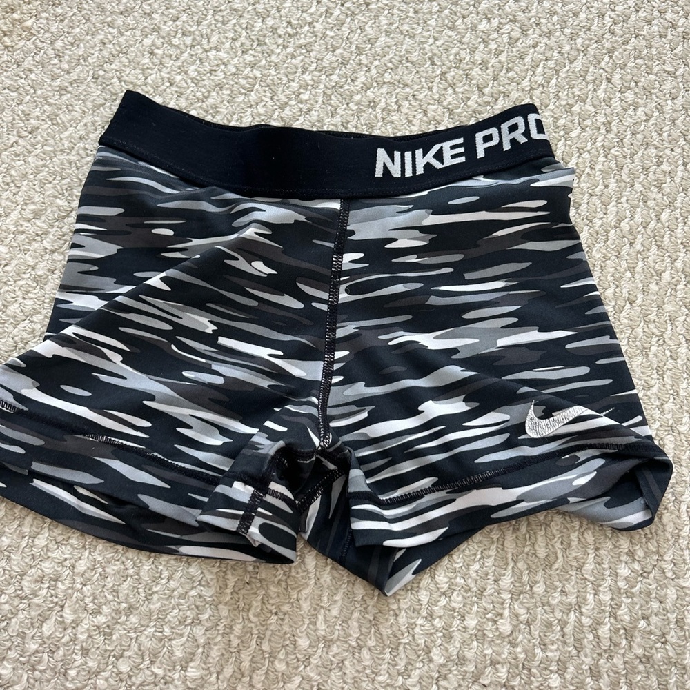 Vintage Nike Pro Black and Gray Camo Patterned Shorts